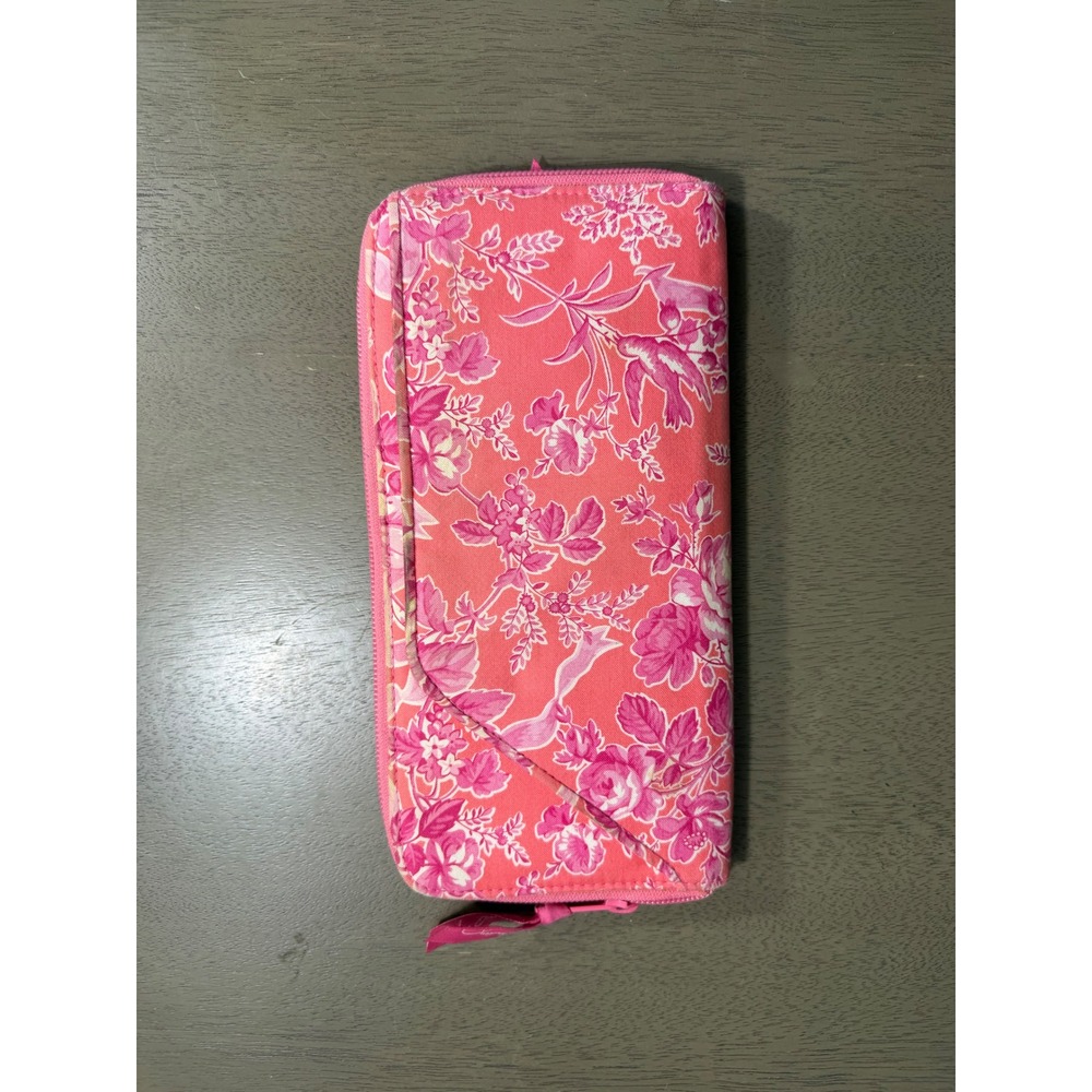 Vera Bradley Pink‎ Floral Bird Print Zip Around Checkbook Wallet Organizer